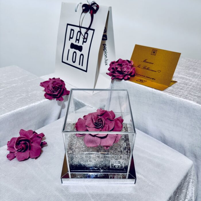 deluxe flowerbox in plexiglass con una gardenia rosa stabilizzata